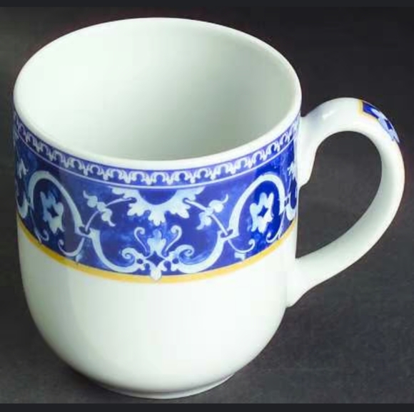 Vista Alegre Portugal 1824 Porto Alegre Print Set of 2 Mugs Blue White & Yellow - Picture 1 of 11